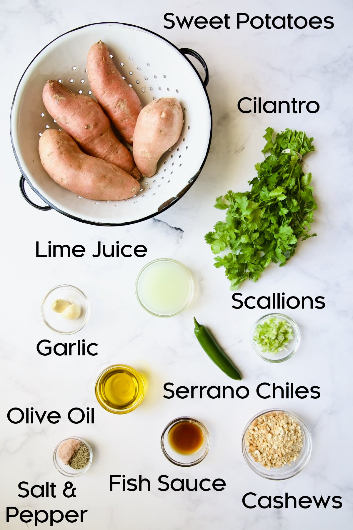 Ingredients for Roasted Sweet Potato Wedges with Cilantro - Cashew Sauce.