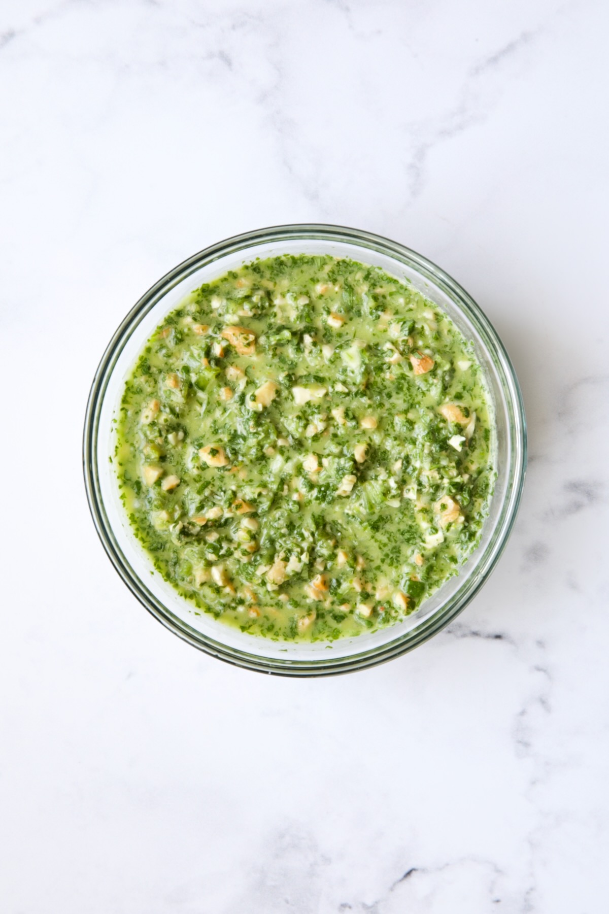 Cilantro - Cashew Sauce in glass bowl.