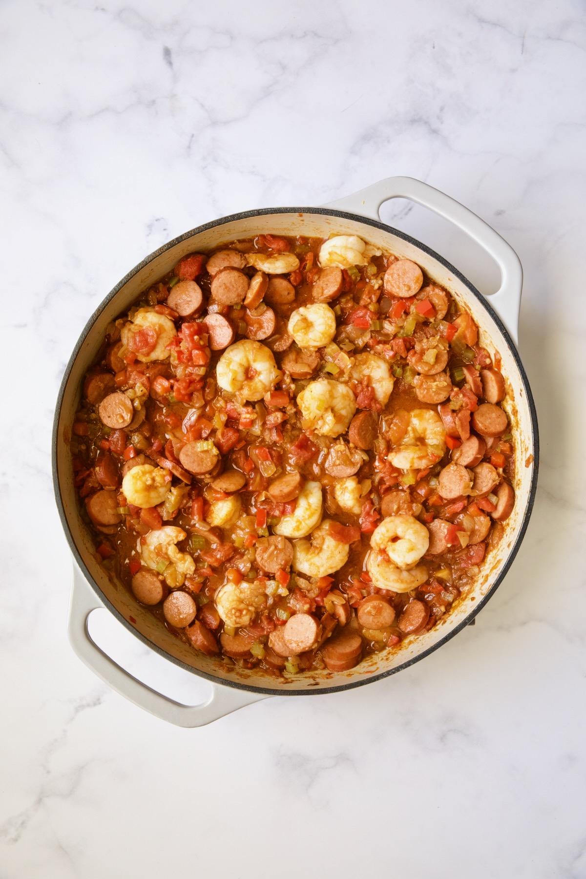 Jambalaya before riced caulilflower is added back in.