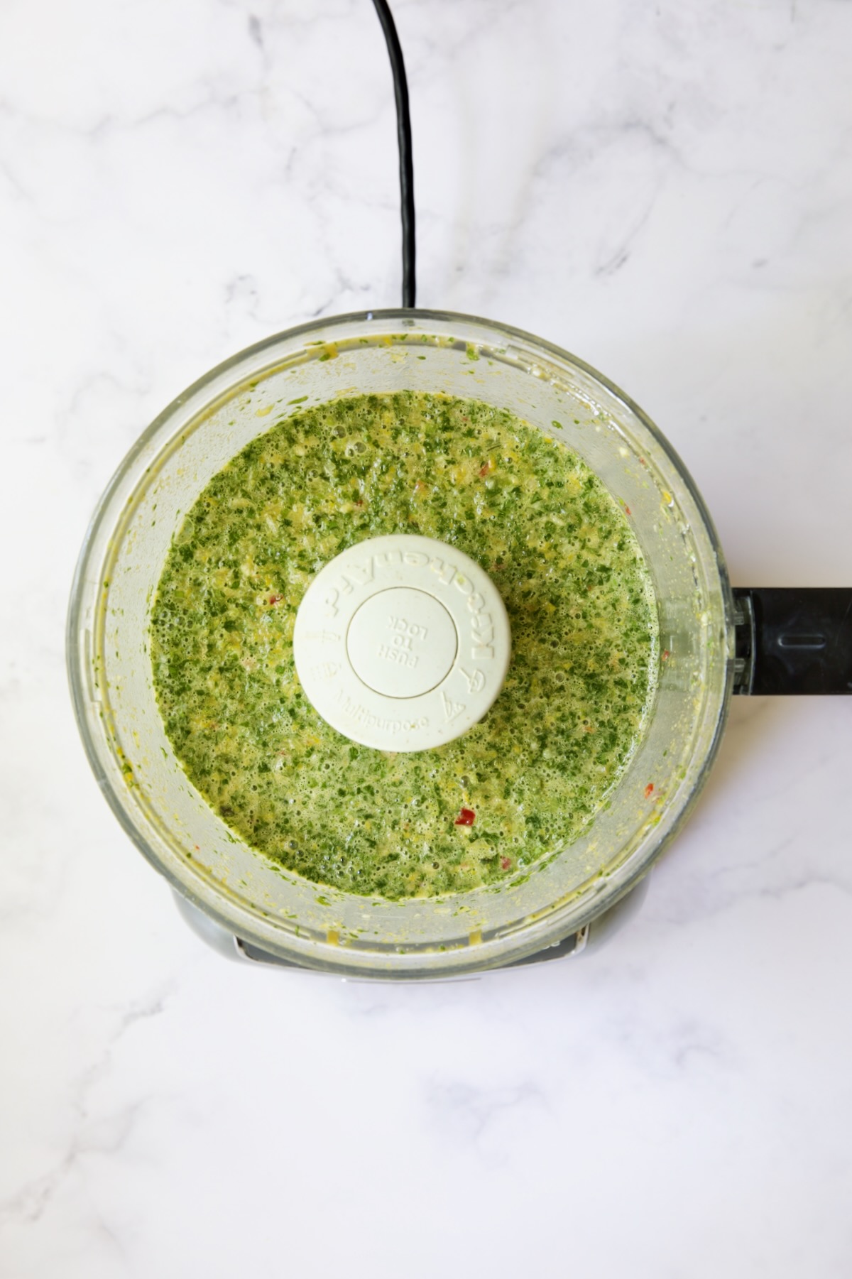 Marinade in food processor.