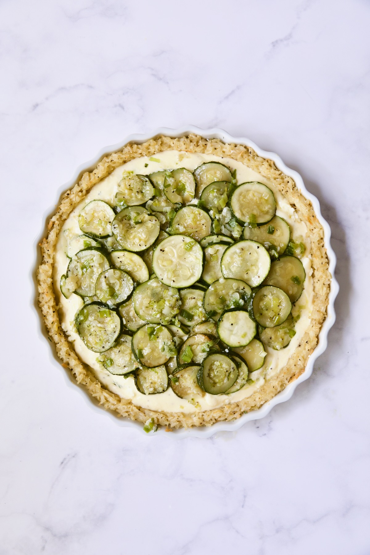 Zucchini Quiche with Feta Cheese before being baked.