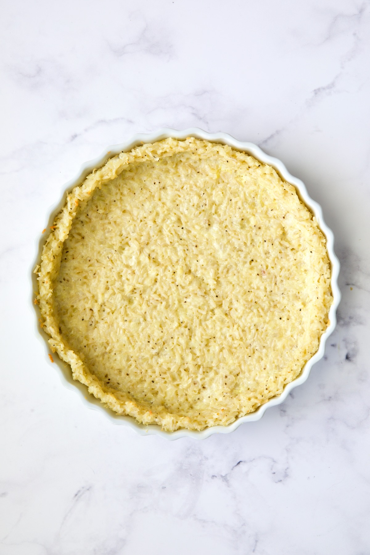 Baked brown rice crust.