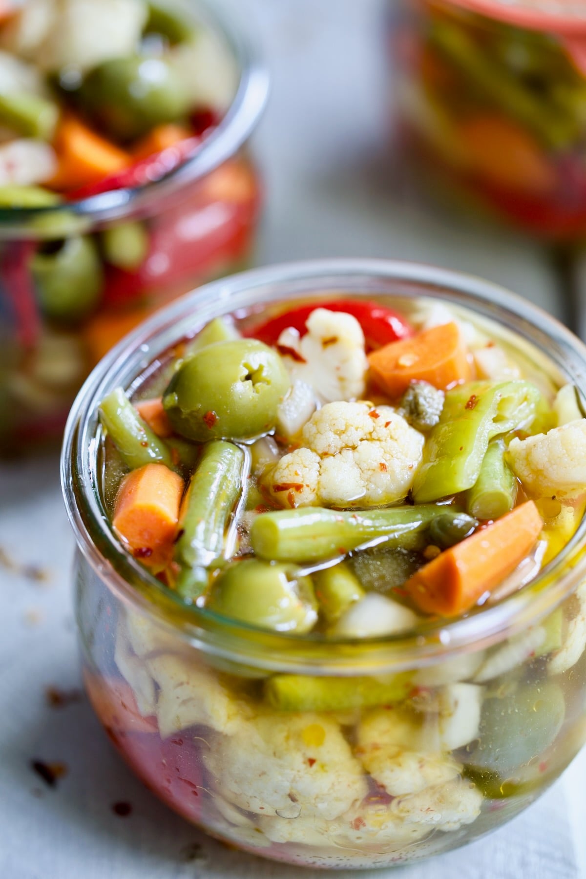 Jar of Giardiniera (Italian Pickled Vegetables).