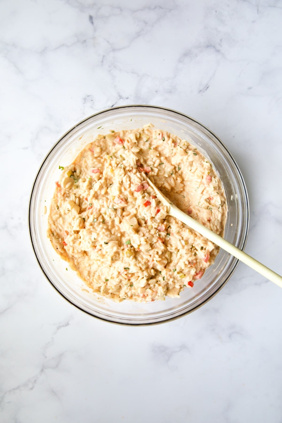 Cooked rice with all the ingredients mixed in.