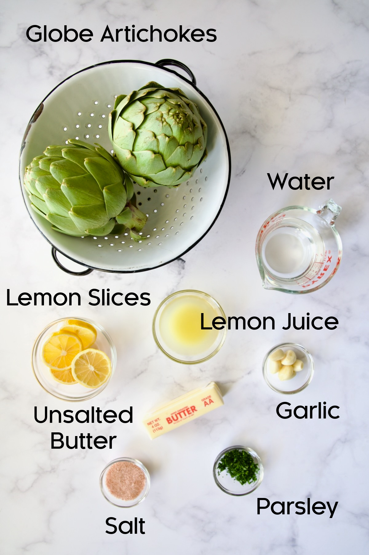 Ingredients for Instant Pot Artichokes (With Garlic Butter).