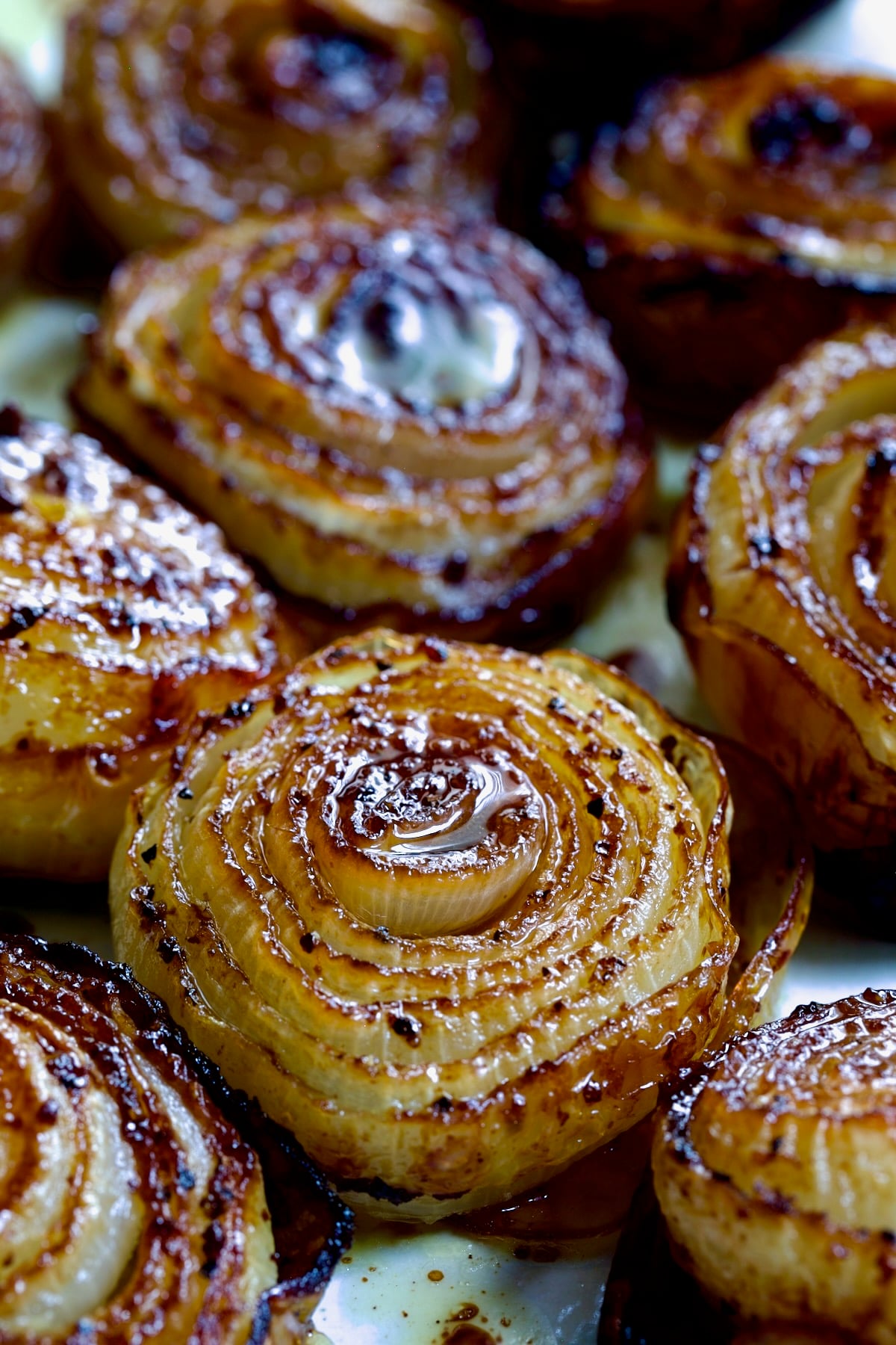 Close-up shot of Roasted Onions.