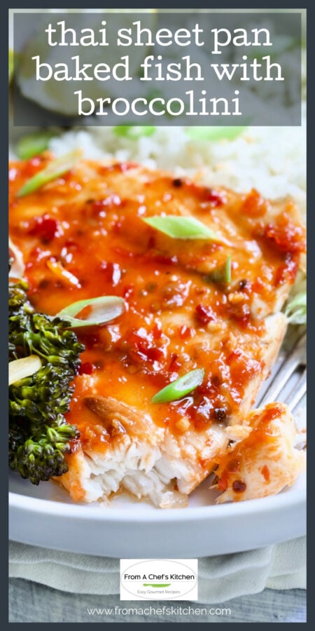 Thai fish in white bowl with fork removing a bite.