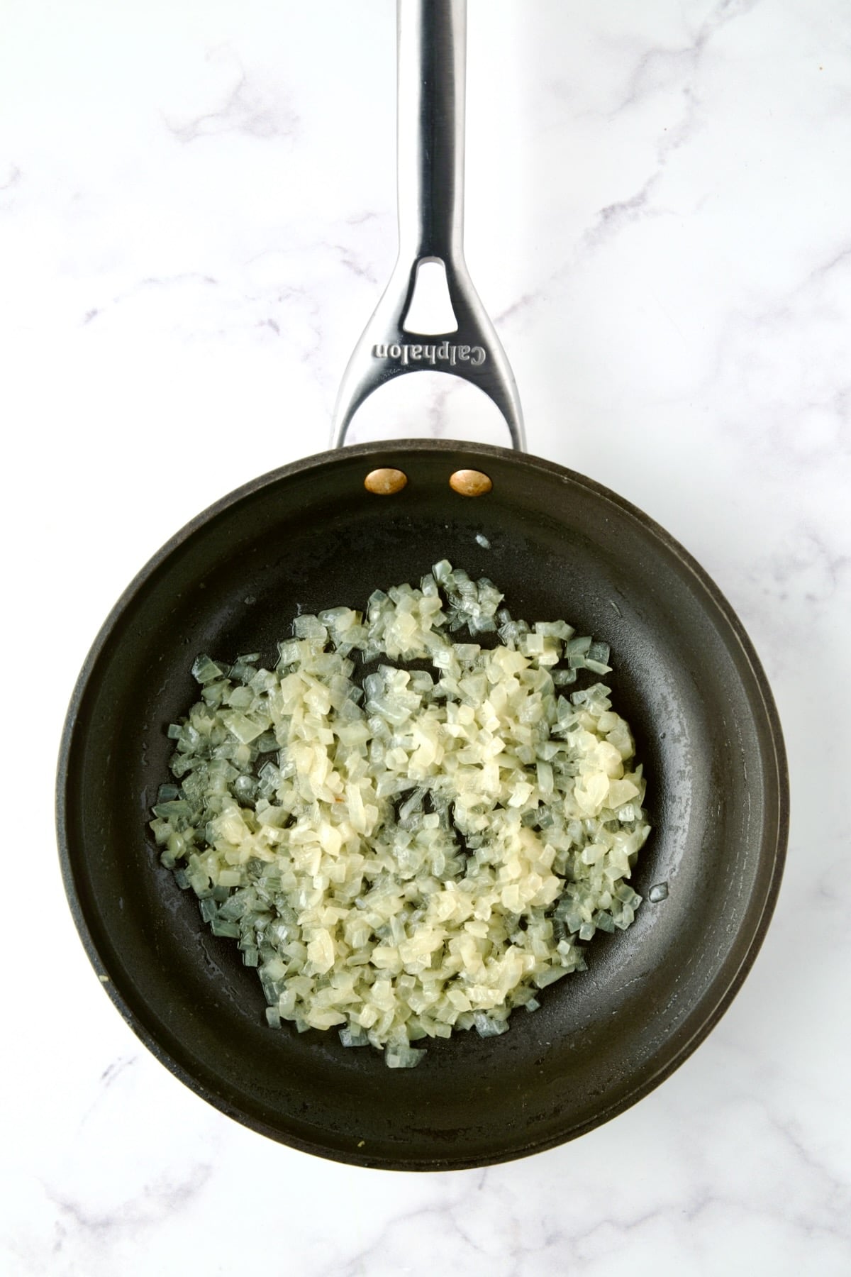 Cooked onions in nonstick skillet.