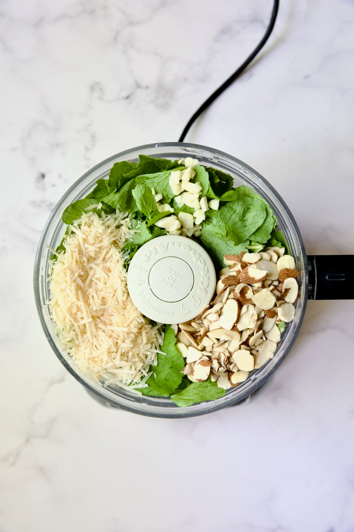 Ingredients in food processor before being pureed.
