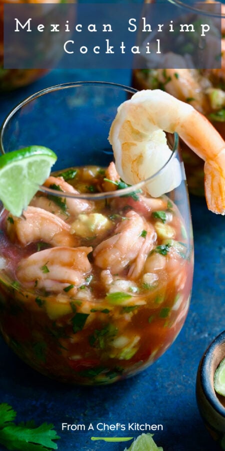 Pinterest graphic for Mexican Shrimp Cocktail.