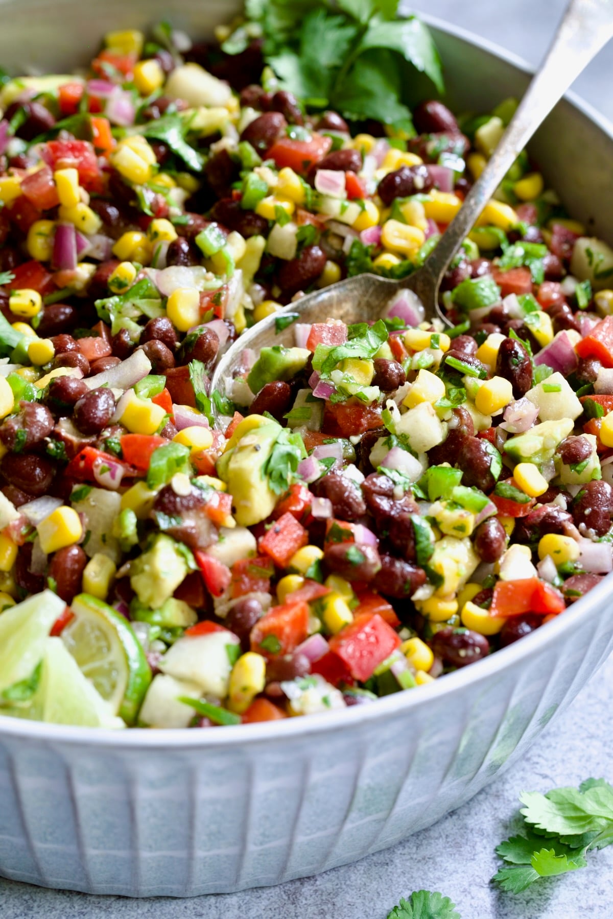 Spoon scooping up Southwestern Salad from bowl.