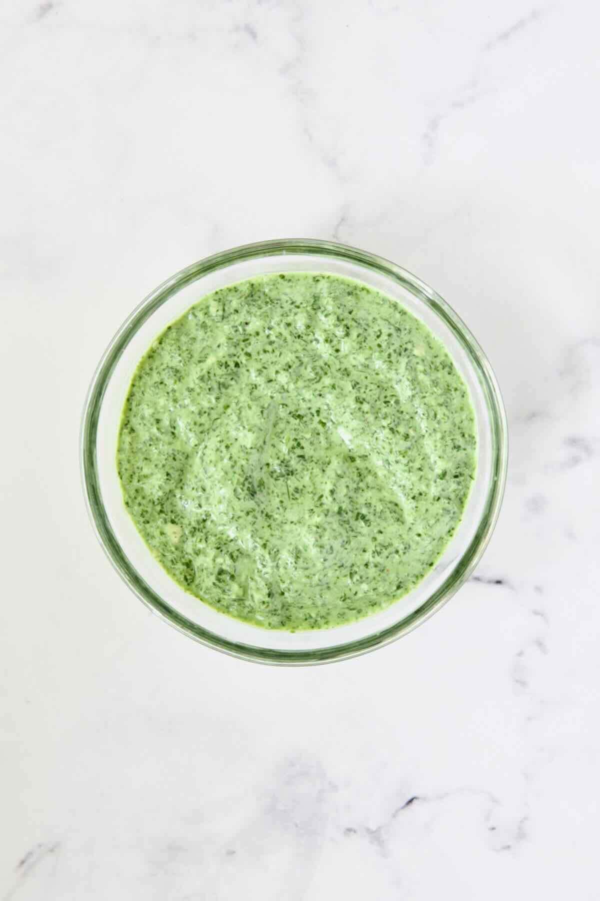 Bowl of Cilantro Mint Chutney.
