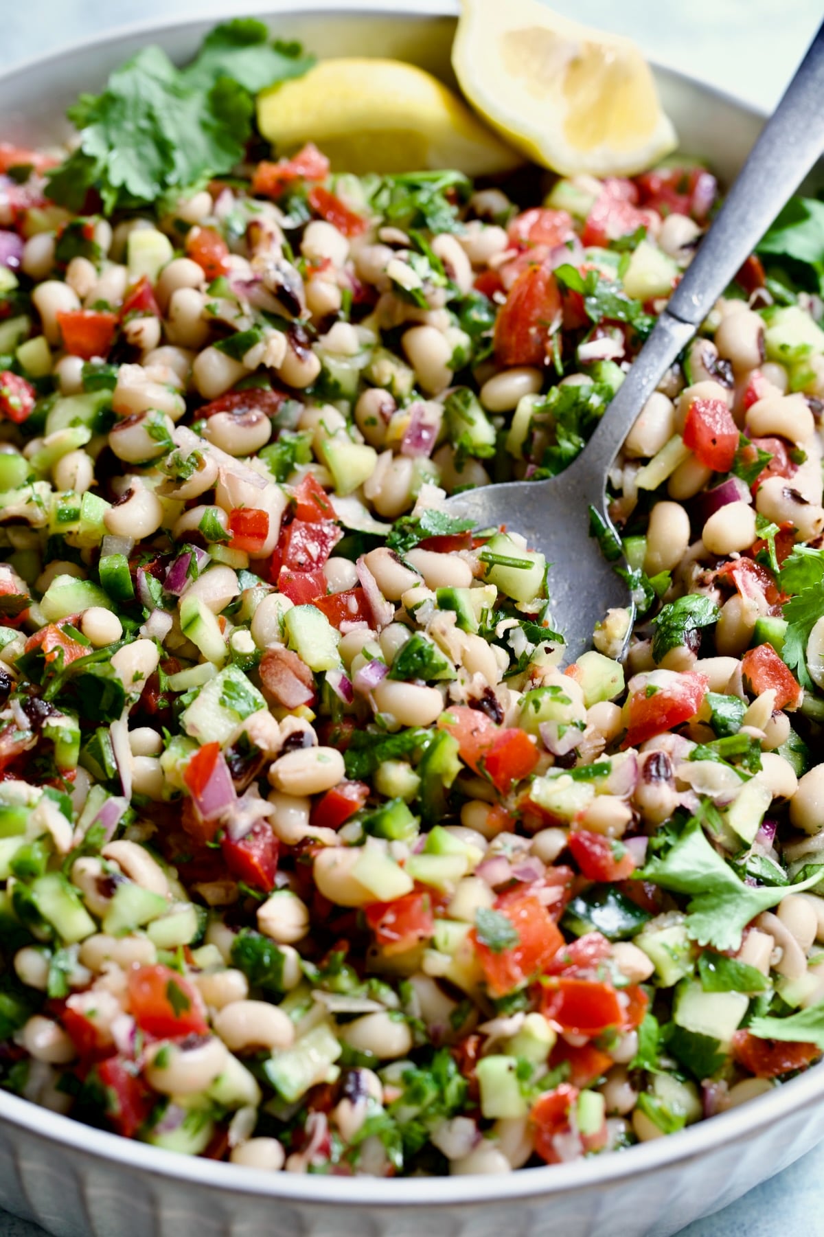 Black-Eyed Pea Salad with serving spoon.