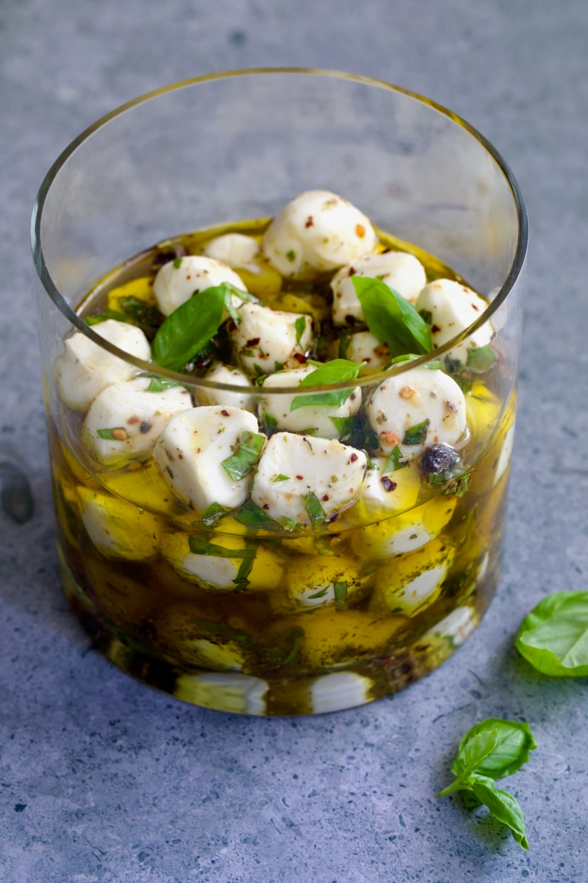 Marinated Mozzarella Balls in glass jar.