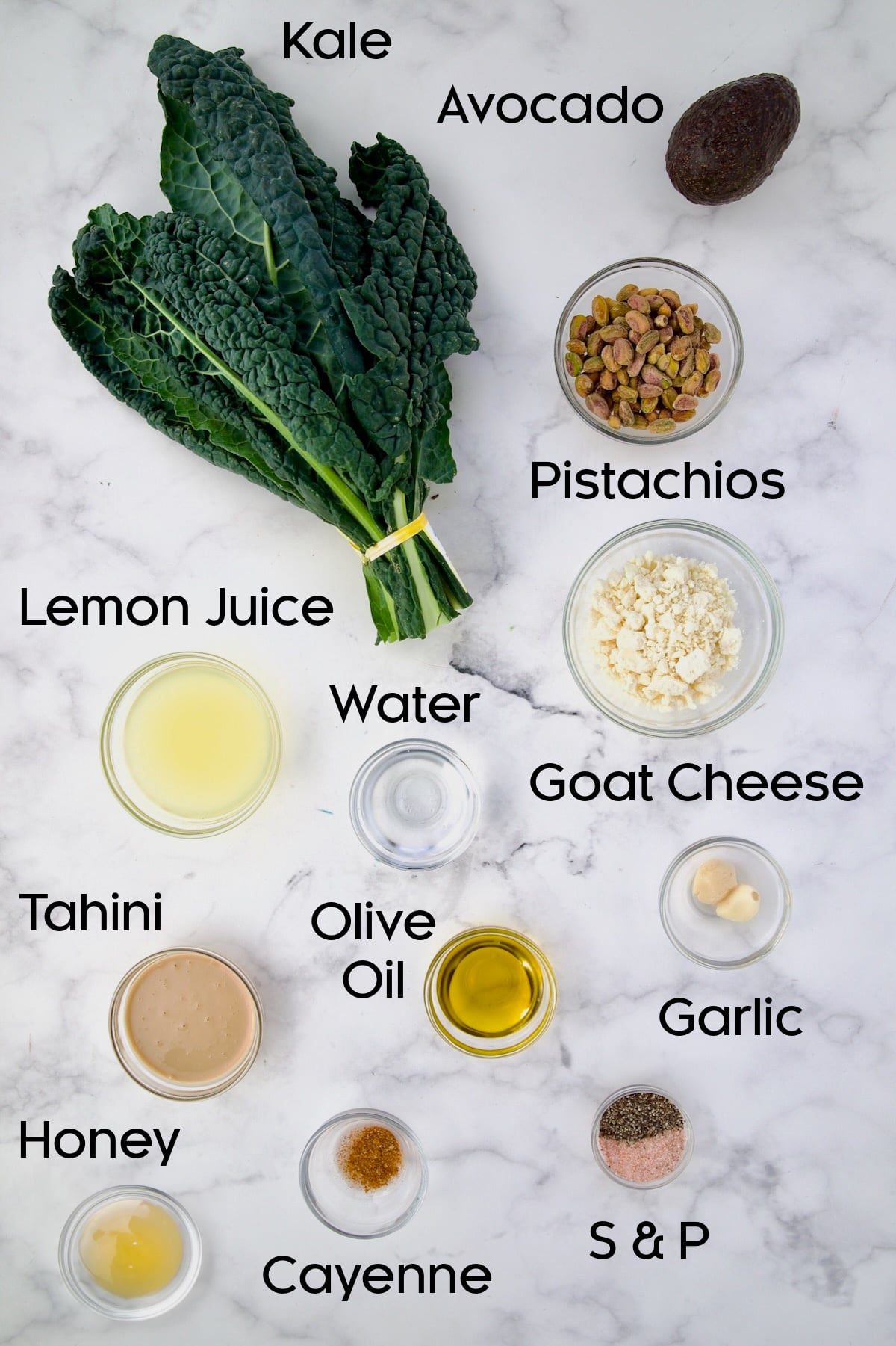 Ingredients for Tuscan Kale Salad with Lemon Tahini Dressing.