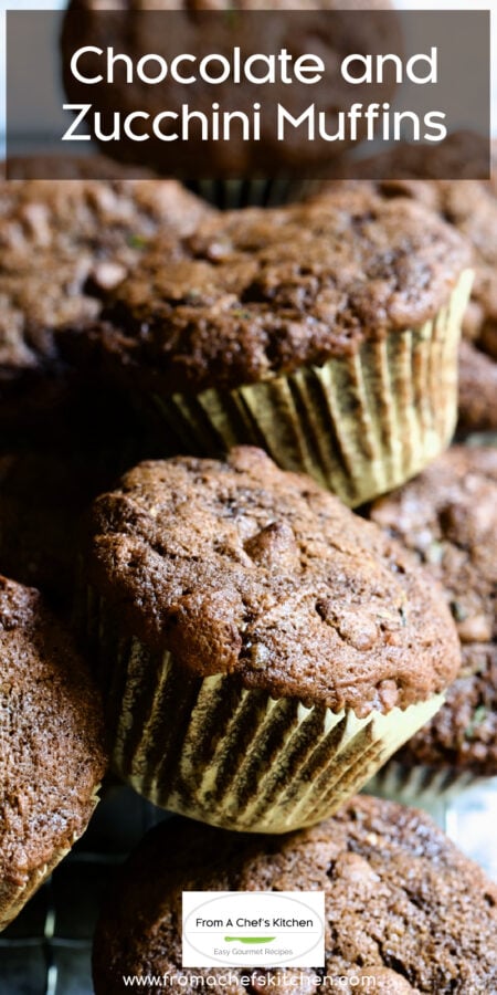 Pinterest graphic for Chocolate and Zucchini Muffins.