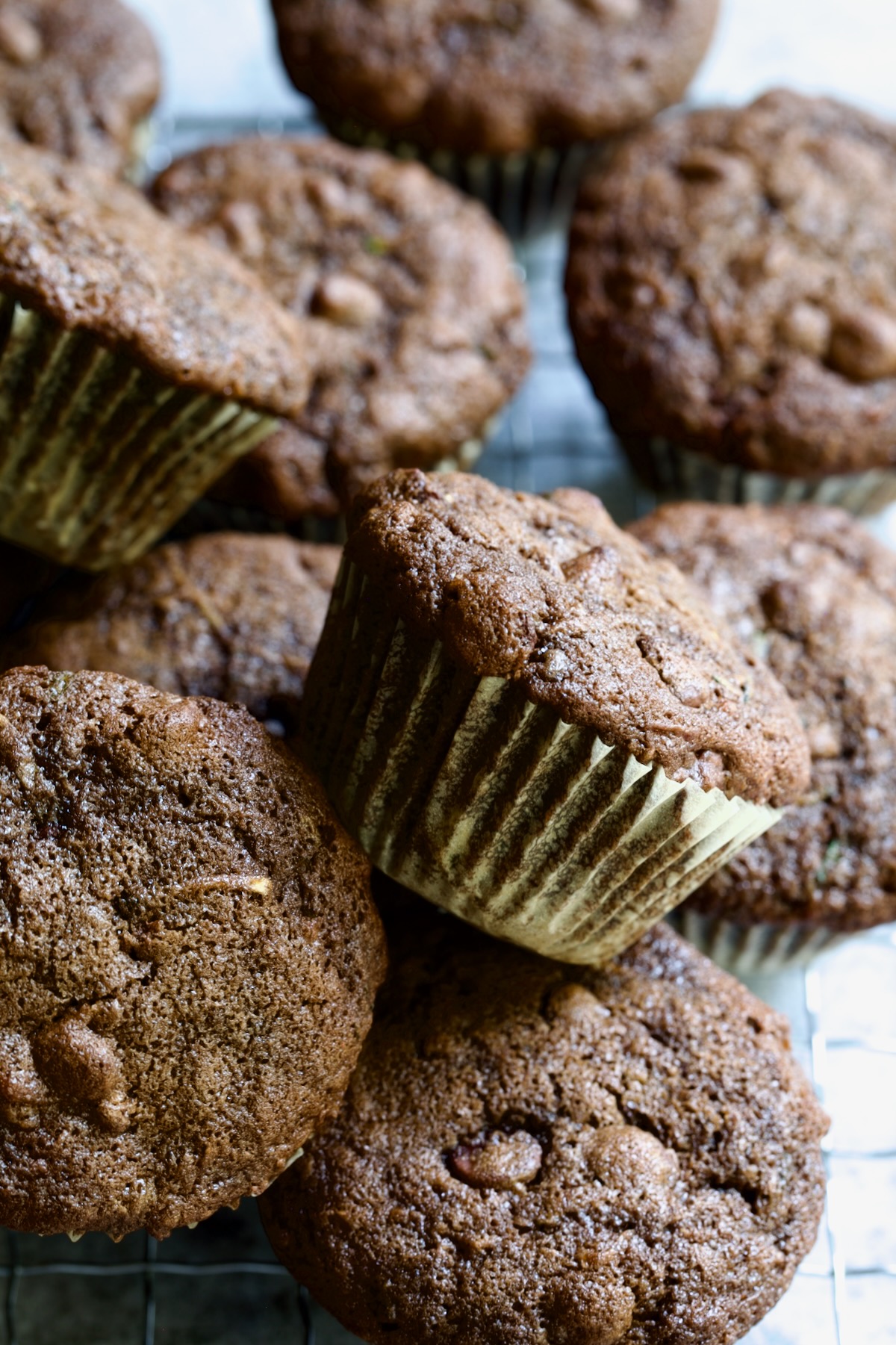 Pile of Chocolate and Zucchini Muffins.