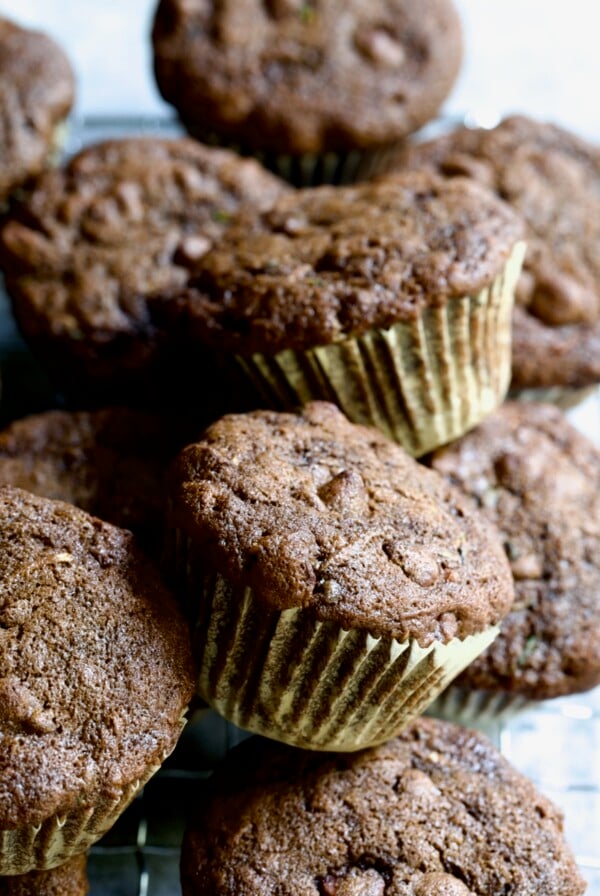 Pile of Chocolate and Zucchini Muffins.