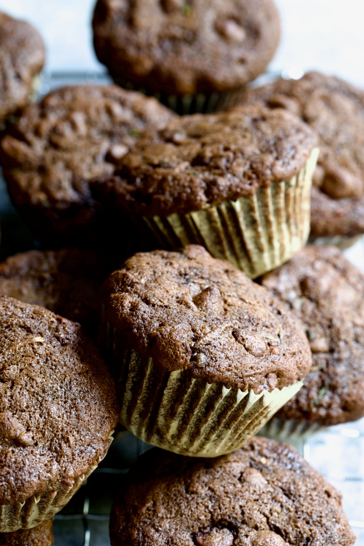 Pile of Chocolate and Zucchini Muffins.