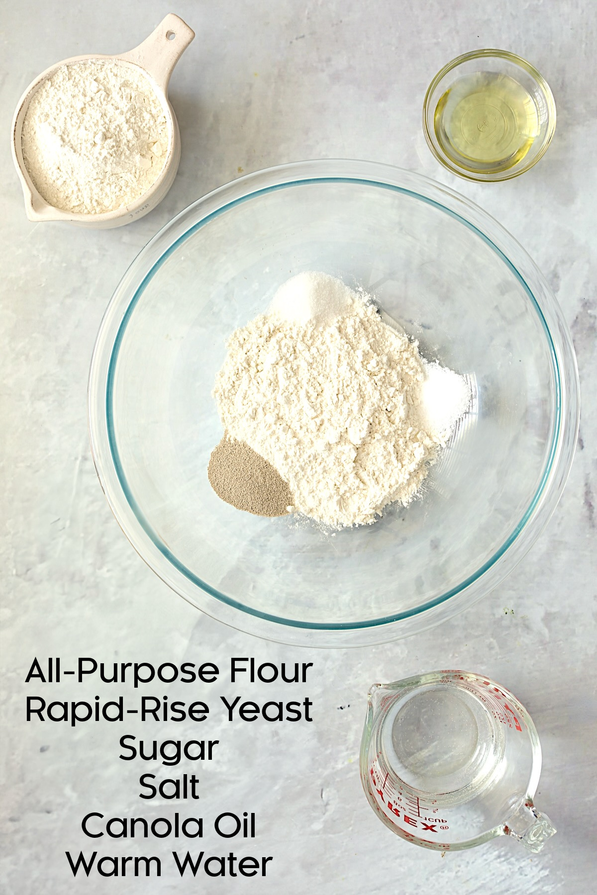 Ingredients for pizza dough.
