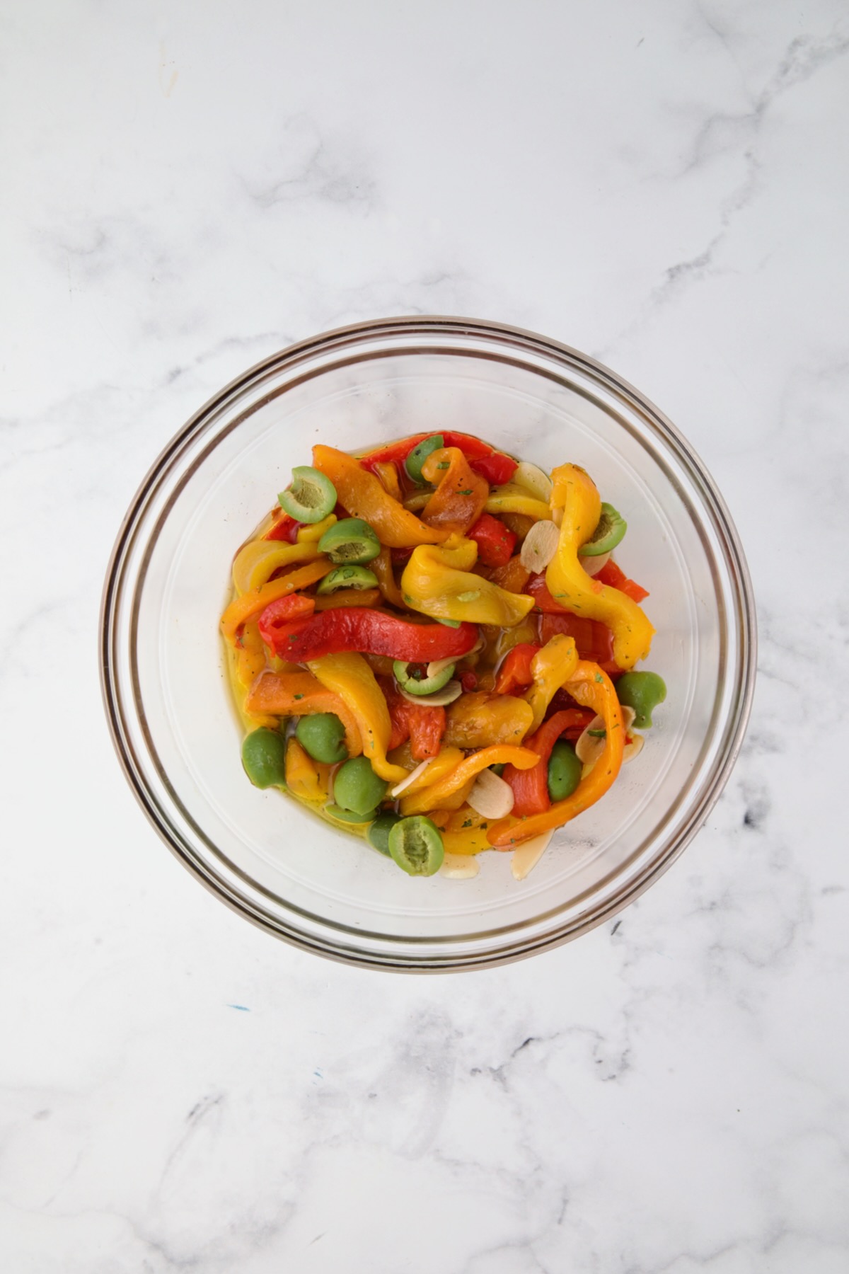 Roasted Pepper Salad in glass bowl.