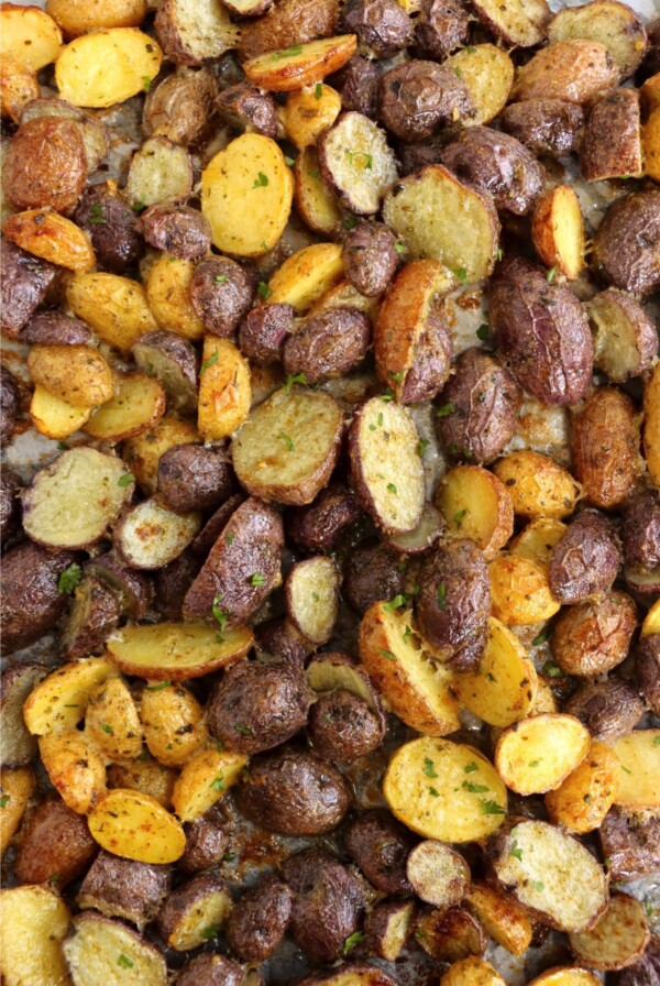 Mayonnaise Potatoes on baking sheet.