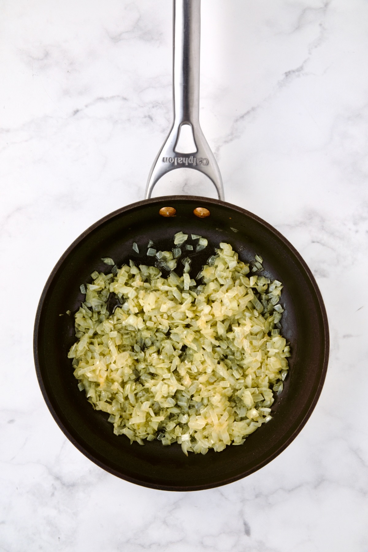 Cooked onions in nonstick skillet.