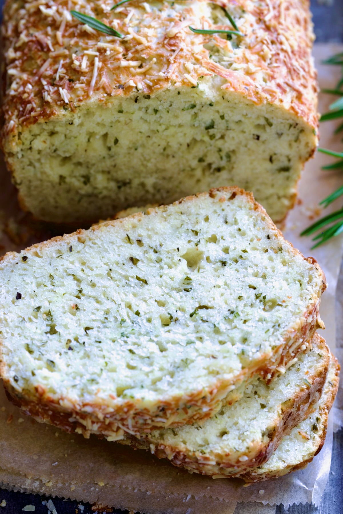 Sliced loaf of Easy Herb Bread.