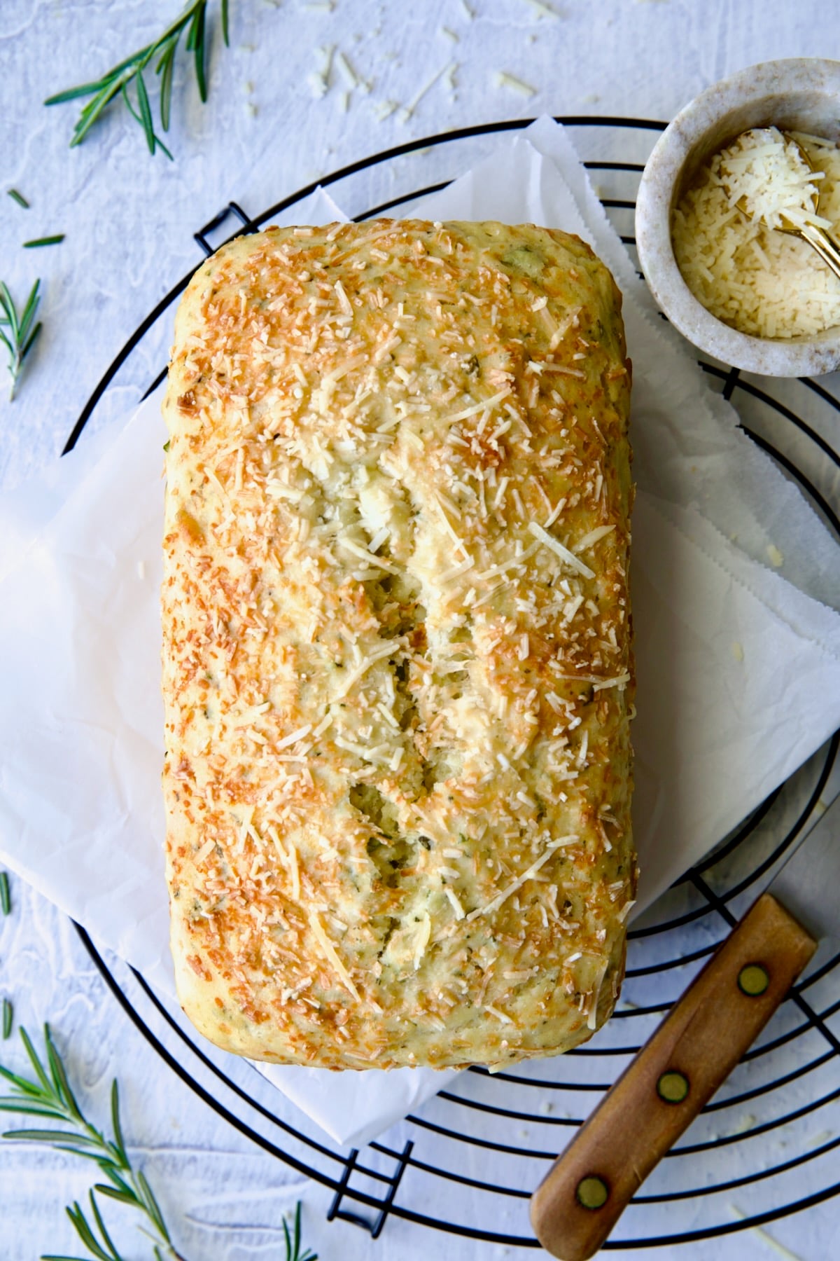Baked Easy Herb Bread on cooling rack.