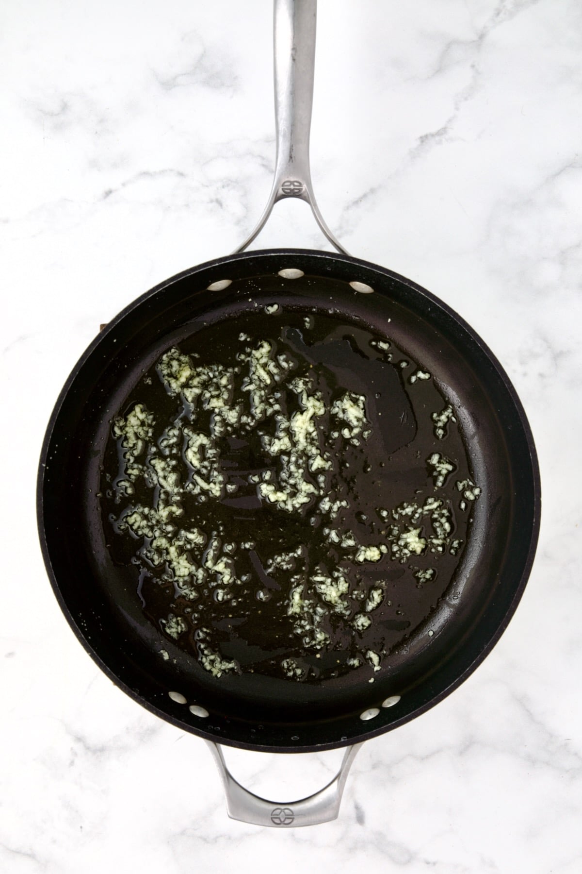 Sauteed garlic in nonstick skillet.
