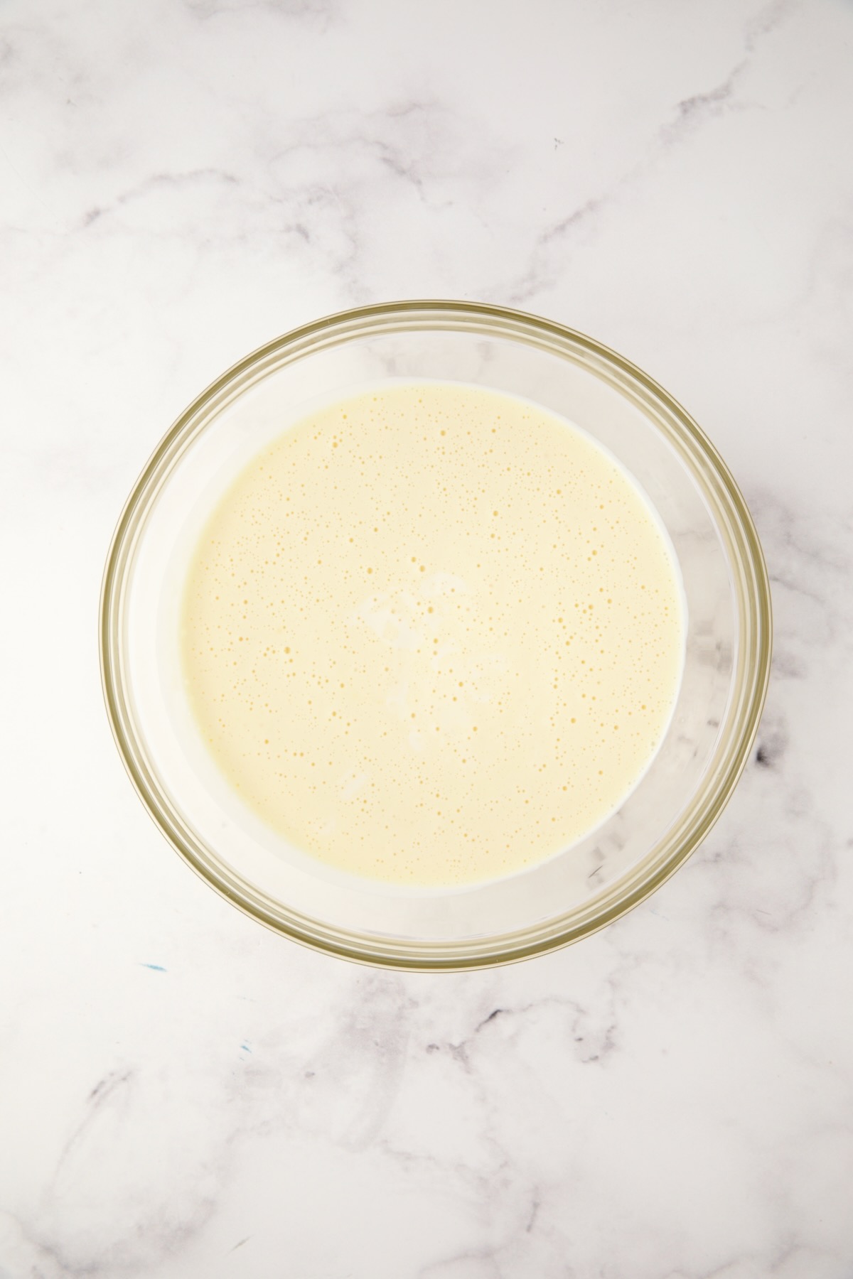 Custard blend in glass bowl.