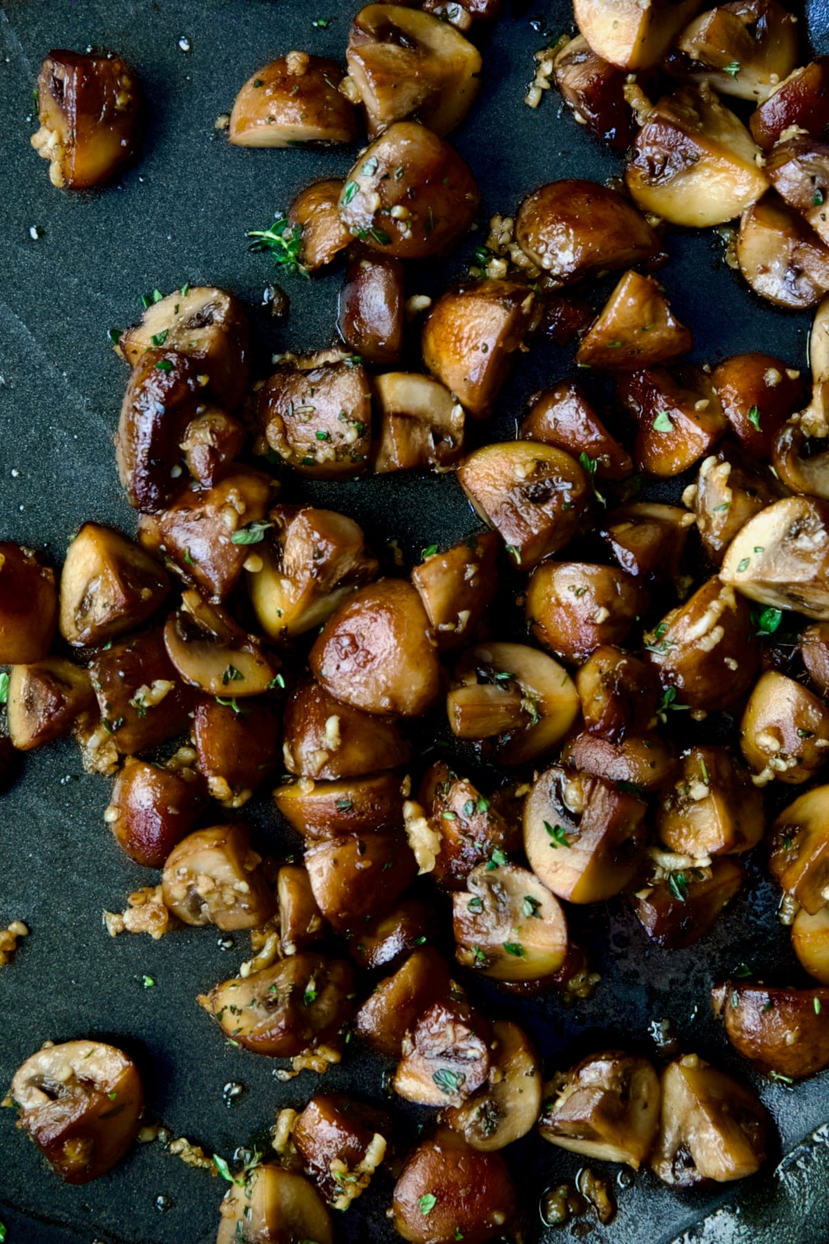 Garlic Butter Mushrooms in nonstick skillet.