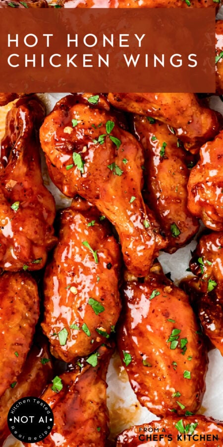 Pinterest graphic for Hot Honey Chicken Wings.