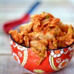 Easy Homemade Kimchi in red bowl.