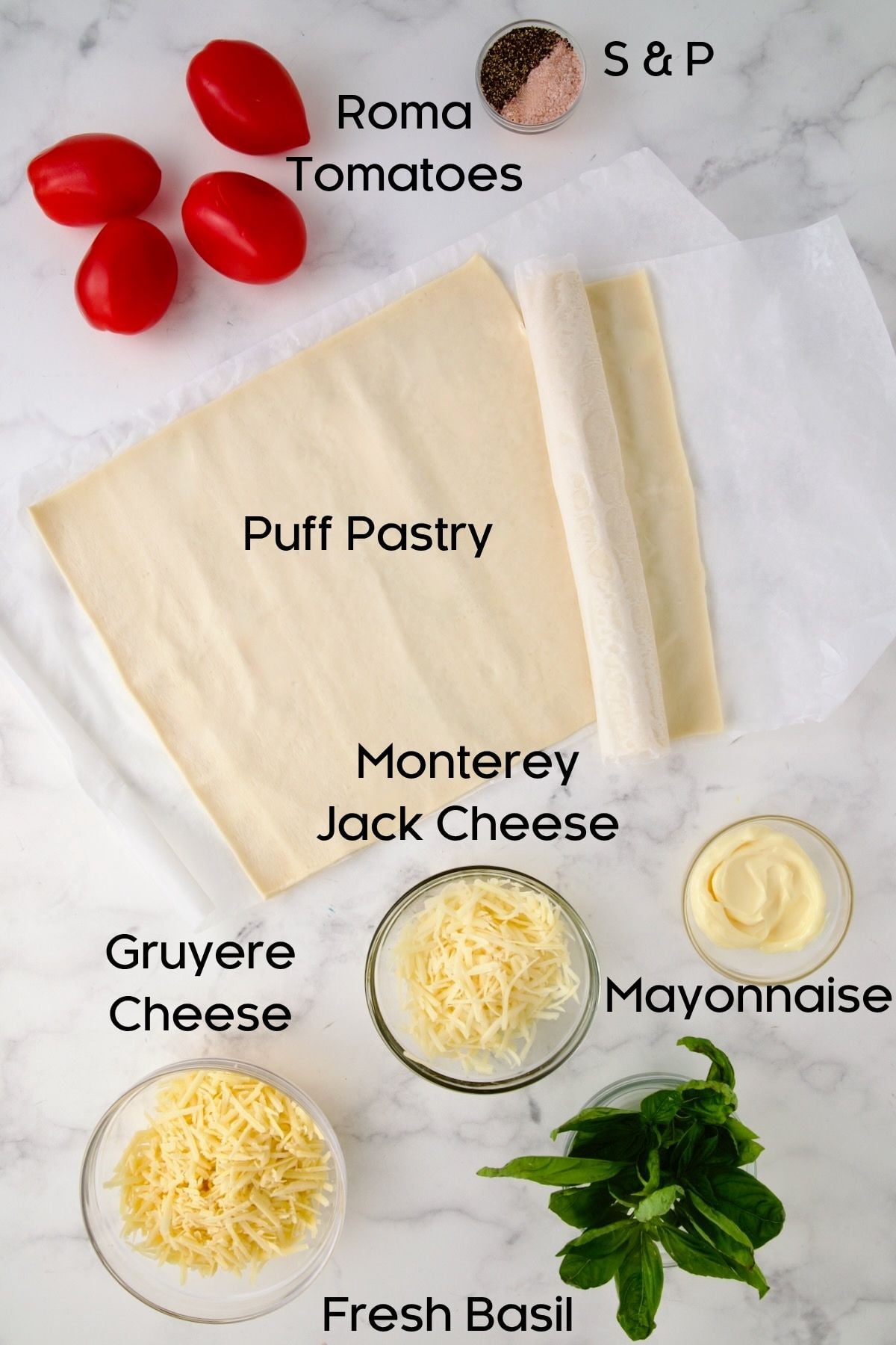 Ingredients for Mini Southern Tomato Pies.