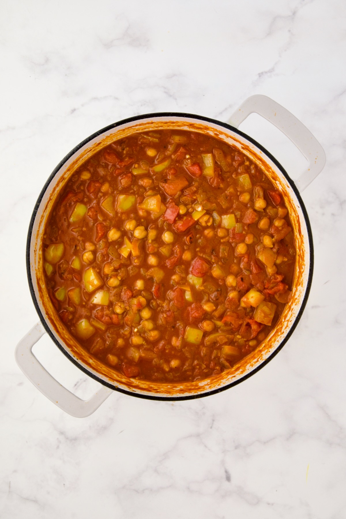 Stew before eggplant and zucchini are added back in.